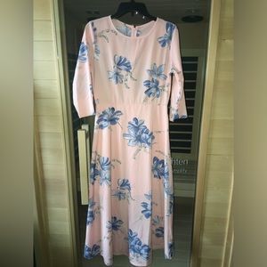 Pink blue floral 3/4 sleeve dress zip up back size small